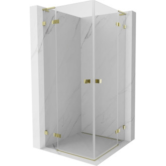 Sprchovací kút Mexen Lunar L Duo s výklopným mechanizmom 90 x 90 cm, priehľadný, zlatý - 834L-090L-090P-50-00