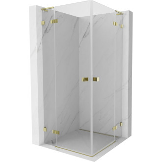 Sprchovací kút Mexen Lunar L Duo s výklopným mechanizmom 105 x 105 cm, priehľadný, zlatý - 834L-105L-105P-50-00