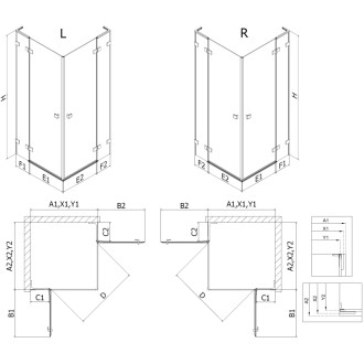 Mexen Lunar L Duo sprchovací kút s ľavým výklopným uchytením 120 x 70 cm, priehľadný, kartáčované zlato - 834L-120L-070P-55-00