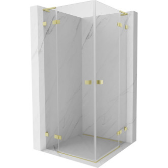 Sprchovací kút Mexen Lunar L Duo s výklopným mechanizmom 120 x 120 cm, priehľadný, kartáčované zlato - 834L-120L-120P-55-00