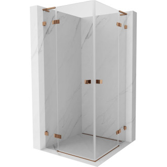 Sprchovací kút Mexen Lunar L Duo s výklopným mechanizmom 90 x 90 cm, priehľadný, ružové zlato - 834L-090L-090P-60-00