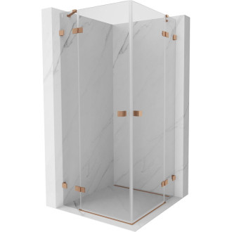 Sprchovací kút Mexen Lunar Duo s výklopným mechanizmom 85 x 85 cm, priehľadný, kartáčovaná meď - 834-085L-085P-65-00