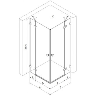 Mexen Lunar Duo sprchovací kút s ľavým výklopným uzáverom 80 x 75 cm, priehľadný, strieborná metalíza - 834-080L-075P-95-00
