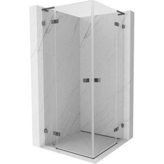 Sprchovací kút Mexen Lunar L Duo s výklopným mechanizmom 90 x 90 cm, priehľadný, kartáčovaná pištoľovo sivá - 834L-090L-090P-66-00