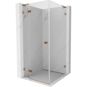 Mexen Lunar L sprchový kút s ľavým výklopným uchytením 100 x 100 cm, priehľadný, ružové zlato - 834L-100-100-60-00-L