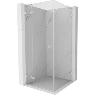 Sprchovací kút Mexen Lunar L ľavý výklopný 90 x 90 cm, priehľadný, kartáčovaný nikel - 834L-090-090-97-00-L