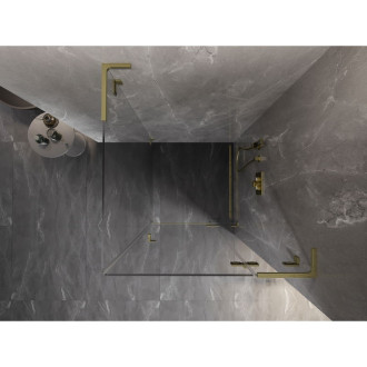 Sprchovací kút Mexen Lunar L s pravými pántami 80 x 80 cm, priehľadný, kartáčované zlato - 834L-080-080-55-00-P