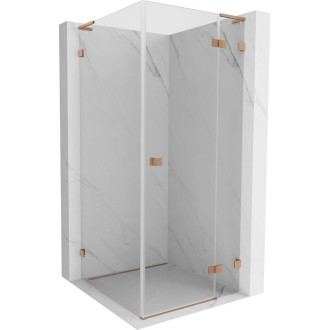 Sprchovací kút Mexen Lunar L s pravými pántami 90 x 90 cm, priehľadný, kartáčovaná meď - 834L-090-090-65-00-P
