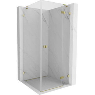 Sprchovací kút Mexen Lunar s výklopným pravým uchytením 80 x 80 cm, priehľadný, zlatý - 834-080-080-50-00-P