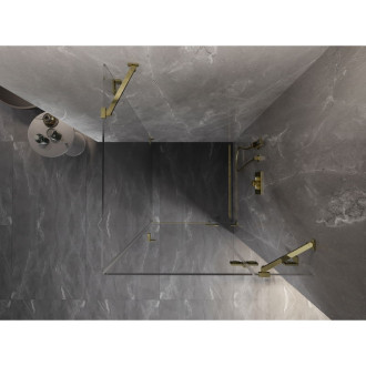 Sprchovací kút Mexen Lunar s výklopným pravým uchytením 100 x 100 cm, priehľadný, zlatý - 834-100-100-50-00-P