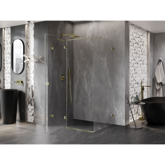 Sprchovací kút Mexen Lunar T ľavý výklopný 120 x 80 cm, priehľadný, zlatý - 834T-120-080-50-00-L