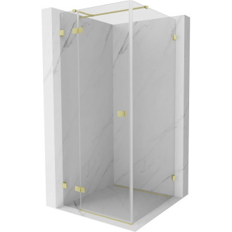 Sprchovací kút Mexen Lunar T s ľavým výklopným uchytením 120 x 120 cm, priehľadný, kartáčované zlato - 834T-120-120-55-00-L