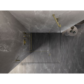 Sprchovací kút Mexen Lunar-B s ľavým výklopným uchytením 70 x 70 cm, priehľadný, kartáčované zlato - 832-070-070-55-00-L