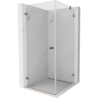 Sprchovací kút Mexen Lunar-B s ľavým výklopným uchytením 90 x 90 cm, priehľadný, ružové zlato - 832-090-090-60-00-L