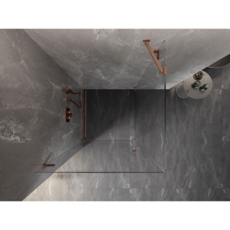 Sprchovací kút Mexen Lunar-B s ľavým výklopným uchytením 90 x 90 cm, priehľadný, kartáčovaná meď - 832-090-090-65-00-L