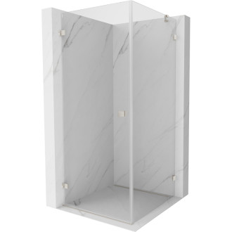 Sprchovací kút Mexen Lunar-B s ľavým výklopným uchytením 80 x 80 cm, priehľadný, kartáčovaný nikel - 832-080-080-97-00-L