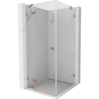 Sprchovací kút Mexen Lunar s ľavým výklopným uchytením 90 x 90 cm, priehľadný, kartáčovaná meď - 834-090-090-65-00-L