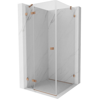 Sprchovací kút Mexen Lunar s ľavým výklopným uchytením 100 x 100 cm, priehľadný, kartáčovaná meď - 834-100-100-65-00-L