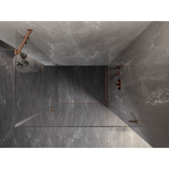 Sprchovací kút Mexen Lunar-B s pravými pántami 90 x 80 cm, priehľadný, kartáčovaná meď - 832-090-080-65-00-P