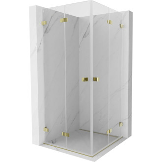 Sprchovací kút Mexen Lunar-F Duo skladací 75 x 75 cm, priehľadný, zlatý - 836-075L-075P-50-00