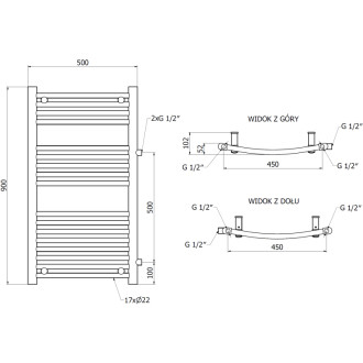 Bočný kúpeľňový radiátor Mexen Ares 900 x 500 mm, 372 W, čierny - W102-0900-500-00-70-S