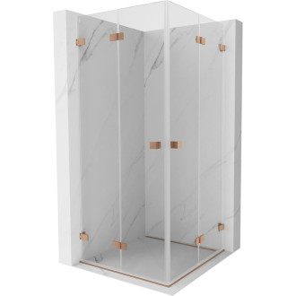 Skladací sprchovací kút Mexen Lunar-F Duo 80 x 80 cm, priehľadný, kartáčovaná meď - 836-080L-080P-65-00