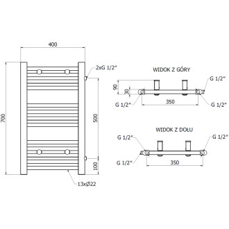 Bočný kúpeľňový radiátor Mexen Mars 700 x 400 mm, 238 W, čierny - W110-0700-400-00-70-S
