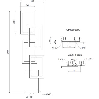Dekoratívny kúpeľňový radiátor Mexen Grid 1360 x 390 mm, 349 W, čierny - W215-1360-390-00-70