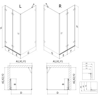 Sprchovací kút Mexen Lunar-F skladací ľavý 100 x 90 cm, priehľadný, strieborná metalíza - 836-100-090-95-00-L