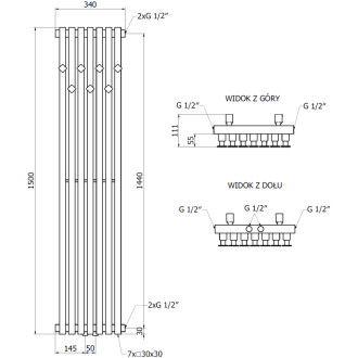 Dekoratívny kúpeľňový radiátor Mexen Flux 1500 x 340 mm, 630 W, čierny - W127-1500-360-00-70