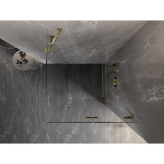 Sprchovací kút Mexen Lunar-F skladací pravý 80 x 80 cm, priehľadný, zlatý - 836-080-080-50-00-P