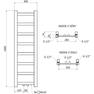Kúpeľňový radiátor Mexen Bolt 1000 x 300 mm, 197 W, antracit - W126-1000-300-00-66