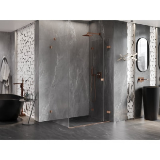 Sprchovací kút Mexen Lunar-F skladací pravý 100 x 70 cm, priehľadný, kartáčovaná meď - 836-100-070-65-00-P