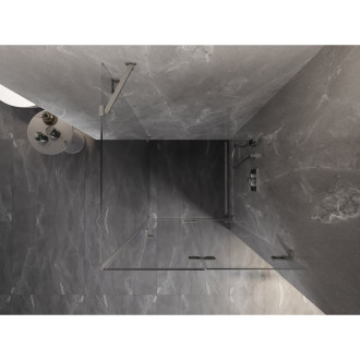 Sprchovací kút Mexen Lunar-F skladací pravý 90 x 90 cm, priehľadný, kartáčovaný nikel - 836-090-090-97-00-P