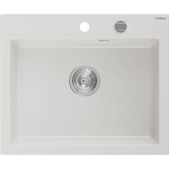 Jednodrezový žulový drez Mexen Elix 600 x 500 mm, biely, chrómovaný sifón - 6525601005-20