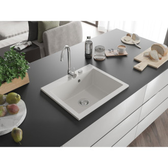 Jednodrezový žulový drez Mexen Elix 600 x 500 mm, biely, chrómovaný sifón - 6525601005-20