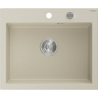 Jednodrezový žulový drez Mexen Elix 600 x 500 mm, béžový, chrómovaný sifón - 6525601005-69