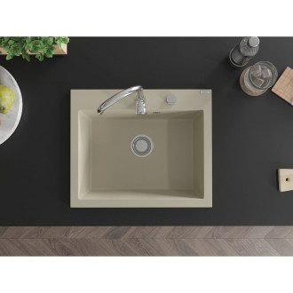 Jednodrezový žulový drez Mexen Elix 600 x 500 mm, béžový, chrómovaný sifón - 6525601005-69