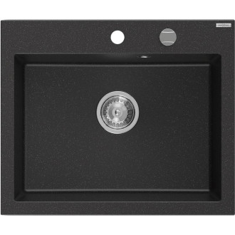Jednodrezový žulový drez Mexen Elix 600 x 500 mm, čierna/strieborná metalíza, chrómovaný sifón - 6525601005-73