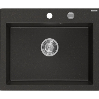 Jednodrezový žulový drez Mexen Elix 600 x 500 mm, čierna / zlatá metalíza, chrómovaný sifón - 6525601005-75