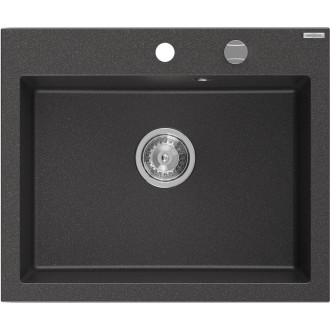 Jednodrezový žulový drez Mexen Elix 600 x 500 mm, čierna bodka, chrómovaný sifón - 6525601005-76