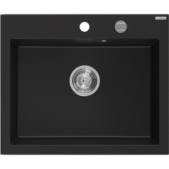 Jednodrezový žulový drez Mexen Elix 600 x 500 mm, čierny, chrómovaný sifón - 6525601005-77