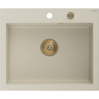 Jednodrezový žulový drez Mexen Elix 600 x 500 mm, béžová, zlatý sifón - 6525601005-69-G
