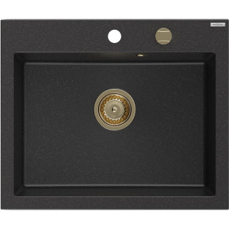 Jednodrezový žulový drez Mexen Elix 600 x 500 mm, čierna/strieborná metalíza, zlatý sifón - 6525601005-73-G