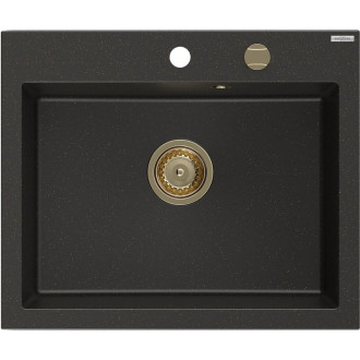 Jednodrezový žulový drez Mexen Elix 600 x 500 mm, čierna/zlatá metalíza, zlatý sifón - 6525601005-75-G