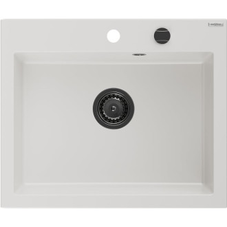 Jednodrezový žulový drez Mexen Elix 600 x 500 mm, biely, čierny sifón - 6525601005-20-B