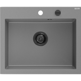 Jednodrezový žulový drez Mexen Elix 600 x 500 mm, sivý, čierny sifón - 6525601005-71-B