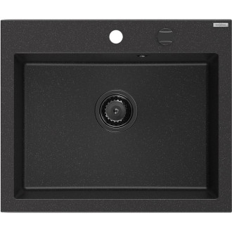 Jednodrezový žulový drez Mexen Elix 600 x 500 mm, čierna/strieborná metalíza, čierny sifón - 6525601005-73-B