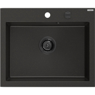 Jednodrezový žulový drez Mexen Elix 600 x 500 mm, čierna/zlatá metalíza, čierny sifón - 6525601005-75-B