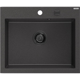 Jednodrezový žulový drez Mexen Elix 600 x 500 mm, bodkovaný čierna, čierny sifón - 6525601005-76-B